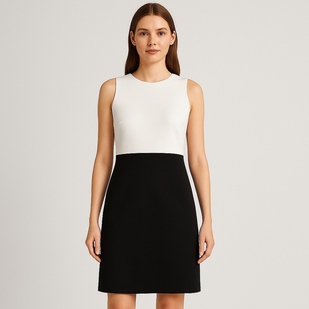 Theory Black & White Sleeveless Sheath Dress (Size 6)